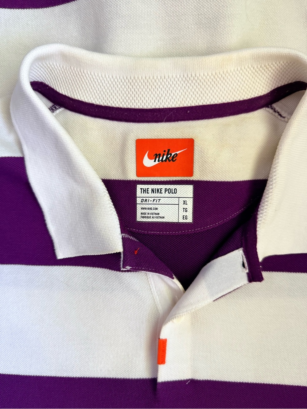 Nike White and Purple Horizontal Stripe Polo - Picture 3 of 4